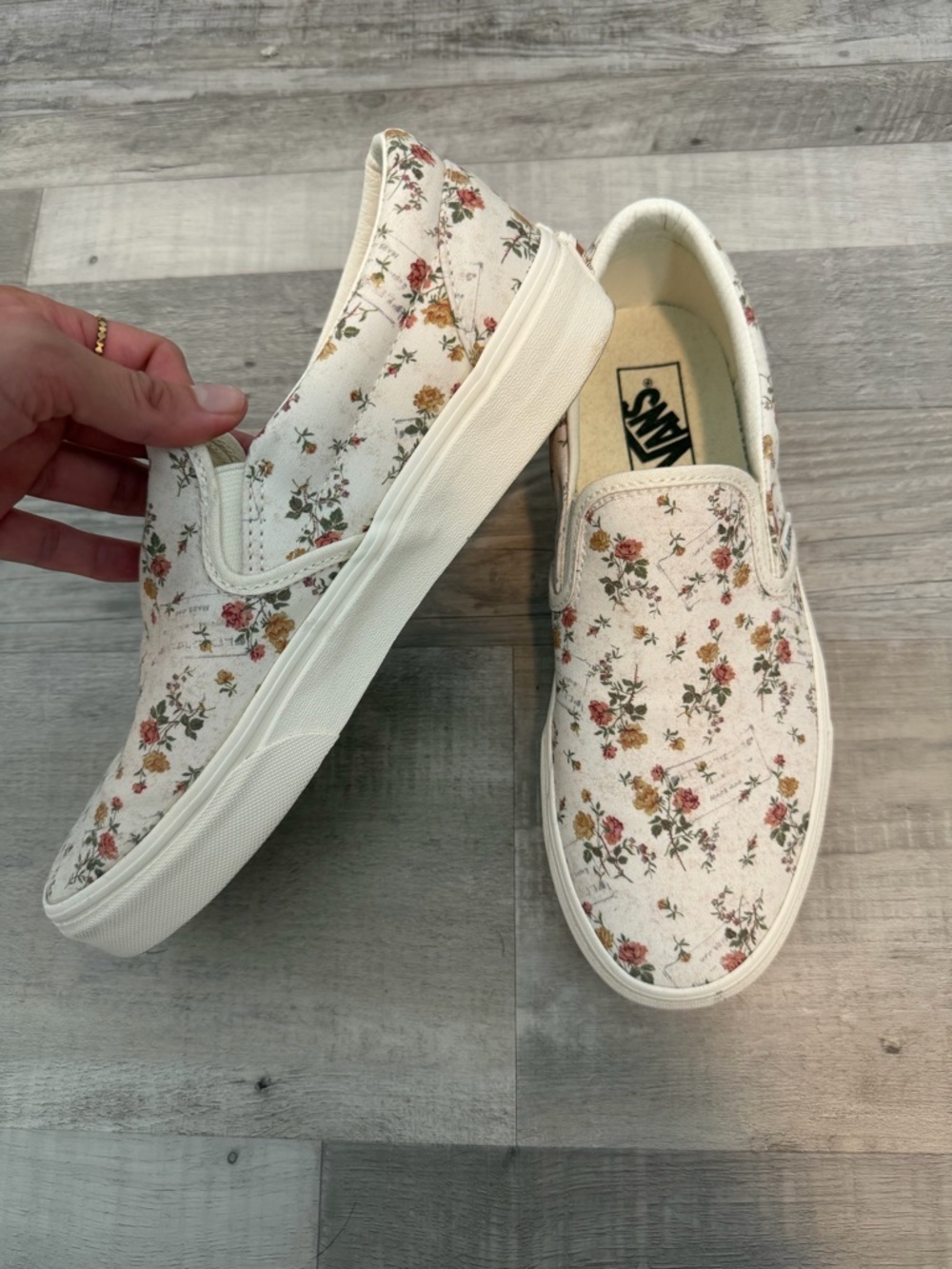 Vans Cream Floral Slip-On Sneakers with Pink and Green Accents - Picture 2 of 2
